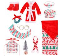 Vmxlso Lot de 11 accessoires de poupée elfe de Noël - Hamac de Noël - Sac de couchage, peignoir, tablier, écharpe, couronne de Noël, chaussures, accessoires d'elfes de Noël