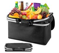 Vmxlso Panier de Courses Isotherme Pliable 18L, Panier Thermique avec Fonction de Refroidissement, Panier Isotherme, Panier de Pique-Nique Pliable pour Shopping, Voyages, Noir