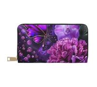 vnbbma Beau portefeuille long violet à imprimé floral avec 12 emplacements pour cartes et poche zippée pour pièces de monnaie pour un usage quotidien, les voyages et les cadeaux