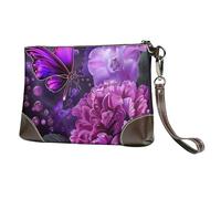 vnbbma Belle pochette en cuir avec imprimé papillon violet et floral, bracelet en cuir véritable, sac de rangement pour soirées, rendez-vous galants, mariages et cadeaux