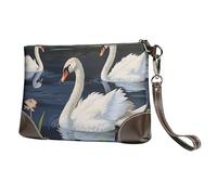 vnbbma Belle pochette en cuir imprimé cygnes blancs sur le lac, bracelet en cuir véritable, sac de rangement pour soirées, rendez-vous galants, mariages et cadeaux