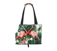 vnbbma Flamingo Bird Round Leaves Print Pet Tote Bag - Pliable Léger Chiots - Mode Pet Bag pour Petit Chien Chat pour Voyage, Sorties