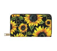 vnbbma Portefeuille long élégant à imprimé tournesol - Portefeuille élégant en cuir synthétique avec 12 emplacements pour cartes et poche zippée pour pièces de monnaie pour un usage quotidien, les