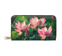 vnbbma Portefeuille long imprimé fleurs de lotus - Portefeuille élégant en cuir synthétique avec 12 emplacements pour cartes et poche zippée pour pièces de monnaie pour un usage quotidien, les voyages