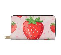 vnbbma Portefeuille long imprimé fraise - Portefeuille élégant en cuir synthétique avec 12 emplacements pour cartes et poche zippée pour pièces de monnaie pour un usage quotidien, les voyages et les