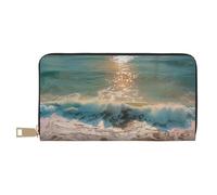 vnbbma Portefeuille long romantique imprimé plage - Portefeuille élégant en cuir PU avec 12 emplacements pour cartes et poche zippée pour pièces de monnaie pour un usage quotidien, les voyages et les