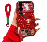 VNDGEOUH Étui de téléphone Pony avec Support Miroir, Un étui de téléphone Poney brodé Rouge, for iPhone 12/13/14/15/16/17 Pro Max Series(Red,for 15Plus)