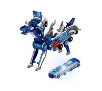 VNDGEOUH Jouet de Voiture Dinosaure Transformable par Collision, Voiture magnétique Automatique 2 en 1 se transformant en Dinosaure, for Cadeaux de fête for garçons et Filles(Blue)