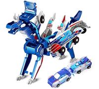 VNDGEOUH Voiture Dinosaure Transformable par Collision, Jouets Licorne for garçons et Filles de 4 à 6 Ans, Voitures magnétiques 2 en 1 transformables en Jouets Dinosaures(Blue)