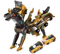 VNDGEOUH Voiture Dinosaure Transformable par Collision, Jouets Licorne for garçons et Filles de 4 à 6 Ans, Voitures magnétiques 2 en 1 transformables en Jouets Dinosaures(Yellow)