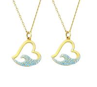 VNDUIFH Pendentif cœur et vague en argent sterling S925, bijou cœur et vague, pour une fille (2PCS)