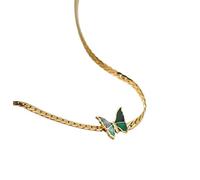 VNEWSCHI Bracelet de cheville bohème vert en forme de papillon en acier inoxydable soudé avec chaîne dorée - Cadeau d'anniversaire pour femmes et filles, 8.2 inches, Acier titane