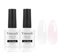 Vnicesli 2 Couleurs Kit Vernis Semi Permanent Blanc Laiteux Nude Rose, Soak Off UV LED Vernis Gel Semi Permanent Transparent Gelée de Cristal Vernis à Ongles French Manucure 10ml