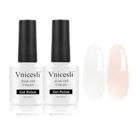 Vnicesli 2 Couleurs Kit Vernis Semi Permanent Blanc Laiteux Nude, Soak Off UV LED Vernis Gel Semi Permanent Transparent Gelée de Cristal Vernis à Ongles French Manucure 10ml