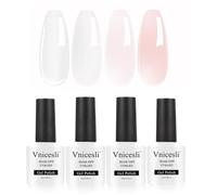 Vnicesli 4 Couleurs Kit Vernis Semi Permanent Blanc Laiteux Nude Rose, Soak Off UV LED Vernis Gel Semi Permanent Transparent Gelée de Cristal Vernis à Ongles French Manucure 10ml - Kit 21