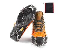 VNLCPX Crampons Neige, Grips de Traction avec 10 Pointes en Acier Inoxydable et Sac de Rangement, Crampon Anti Verglas pour Randonnée Pêche Marche et Alpinisme, Hommes et Femmes, Orange