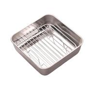 VNLCPX Plat pour Air Fryer Inox, Moule Air Fryer avec Grill, Moule Carré, pour Friteuse à Air Chaud Air Fryer XL et XXL, 16 × 5 cm, Argent