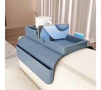 VNLCPX Plateau Accoudoir Canapé, Organisateur de Accoudoirs de Canapé avec Support de Téléphone et Range Telecommande, Sac De Rangement Antidérapant pour Fauteuil, Bleu