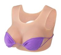 Vnmcry Faux Sein Réaliste en Silicone pour Homme Artificielle Poitrine Forme Remplissage de Gel Encolure Ronde pour Mastectomie Prothèse Transgenre Crossdresser (Couleur Beige - F Cup Taille L)