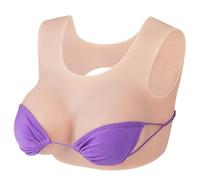 Vnmcry Faux Sein Réaliste en Silicone pour Homme Artificielle Poitrine Forme Remplissage de Gel Encolure Ronde pour Mastectomie Prothèse Transgenre Crossdresser (Peau Claire - E Cup Taille L)