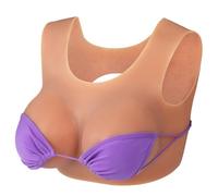 Vnmcry Faux Sein Réaliste en Silicone pour Homme Artificielle Poitrine Forme Remplissage de Gel Encolure Ronde pour Mastectomie Prothèse Transgenre Crossdresser (Bronzage - F Cup Taille L)