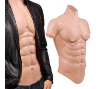 Vnmcry Réaliste Silicone Faux Musculaire Muscles Pectoraux et Abdominaux Seins Poitrine Masculine Abdominaux Pectoral Artificiel pour Cosplay (Couleur Beige, Taille S - Pas de Poils Corporels)