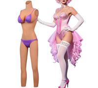 Vnmcry Silicone Crossdresser Bodysuit Combinaison-Pantalon 9/10 Costume Faux Seins Rembourrage en Coton Artificiel Poitrine & Vagin D'Apparence Féminine Prothèse Mammaire (Bronzage - B Cup)