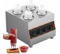 vnmudzeo Chauffe-Sauces De Comptoir 110 V/220 V, avec 4 Bouteilles Souples Grande Capacité De 650 ML, Distributeur De Sauce Au Fromage en Acier Inoxydable