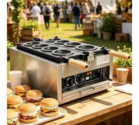 vnmudzeo Gaufrier/Burger électrique Rotatif, Plaque AntiadhéSive, 4 Plaques Forme Soucoupe Volante, Acier Inoxydable, pour Stands de Restauration Nocturne