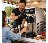 vnmudzeo Machine à Crème Glacée Commerciale - 450 W Comptoir, Une Saveur, 4-5 kg/h, Nettoyage Auto pour Salons de Thé Silver