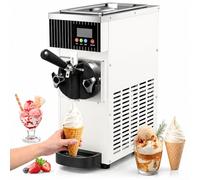 vnmudzeo Machine à Crème Glacée de Comptoir - 450 W Une Saveur, Bac 2,5 L, Cylindre 1 L pour Snacks et Cafés White