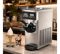 vnmudzeo Machine Soft Serve de Comptoir - 450 W Une Saveur, Bac 2,5 L, Cylindre 1 L, Pré-Refroidissement pour Snacks Silver