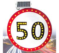 vnmudzeo Panneau De Limitation De Vitesse LED Clignotant à éNergie Solaire 80 Km/H, 60 Cm, 80 Cm, 100 Cm, Cadre en Aluminium Antirouille, Film RéFléChissant Haute Luminosité 600mm/23.6"