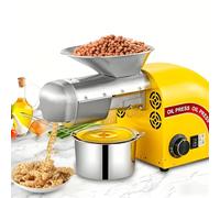 vnmudzeo Presse à Huile éLectrique, 1250 W, en Acier Inoxydable, TempéRature RéGlable De 32 à 572 °F, Pressage à Chaud Et à Froid, pour Huile De Noix De Coco, De SéSame Et De Noix Gold