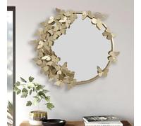 Vnook Grand Miroir Rond for Le Salon, Miroir Mural décoratif Rond en Forme de Papillon doré, Miroir Mural en métal for entrée, hôtel, Salon
