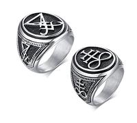 VNOX 2PC Bagues Croix Sataniques Ensemble Sceau de Satan Chevalières en Acier Inoxydable Punk Biker Anneau pour Hommes Bijoux Religieux Cadeau