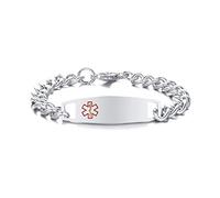 VNOX Alerte médicale personnalisée en acier inoxydable ID Bracelet chaîne d'identification de la chaîne cubaine Wristband Argent de 18.5cm de femmes