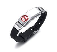 VNOX Bracelet Acier Inoxydable Gravé Noir Silicone Alerte Médicale SOS Bracelet Réglable pour Hommes Femmes