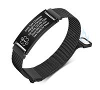 VNOX Bracelet d'Alerte Médicale pour Hommes et Femmes - Personnalisable par Gravure, Bracelet d'Urgence Réglable en Maille d'Acier Inoxydable avec Plaque Médaille Amovible