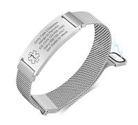 VNOX Bracelet d'Alerte Médicale pour Hommes et Femmes - Réglable en Maille d'Acier Inoxydable avec Gravure Personnalisable et Étiqette Amovible pour Urgences
