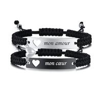 VNOX Bracelet de Couple Amoureux Personnalisé : Gravure mon amour, 2pcs Bracelets Réglable en Cordon Tressé pour Femmes Hommes, Cadeaux Romantiques Bracelets d'Amitié, Saint Valentin Mariage Bracelet