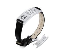 VNOX Bracelet d'urgence Medical Boy Bracelet de Montre personnalisé Bracelets d'identification en Cuir personnalisés avec Gravure Bracelet médical réglable en Acier Inoxydable pour Homme