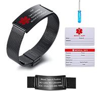 VNOX Bracelet d'urgence médical Femme Bracelet de Montre personnalisé Bracelets d'identification personnalisés avec Gravure Bracelet médical réglable en Acier Inoxydable pour Homme, Rouge Noir