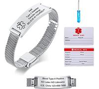 VNOX Bracelet d'urgence médical Femme Bracelet de montre personnalisé Bracelets d'identification personnalisés avec gravure Bracelet médical réglable en acier inoxydable pour homme, argent