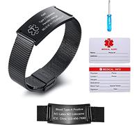 VNOX Bracelet d'urgence médical pour femme Bracelet de montre personnalisé Bracelets d'identification personnalisés avec gravure Bracelet médical réglable en acier inoxydable pour homme