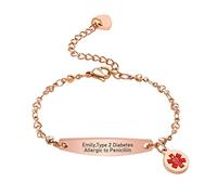 VNOX Bracelet d'urgence médical pour femme Bracelet montre personnalisé Or rose Bracelets d'identification personnalisés avec gravure Bracelet médical réglable en acier inoxydable pour femme