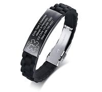 VNOX Bracelet d'urgence médical pour homme Bracelet de montre personnalisé Bracelets d'identification en silicone personnalisés avec gravure Bracelet médical réglable en acier inoxydable pour homme