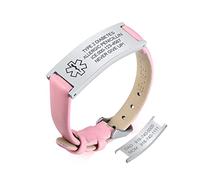 VNOX Bracelet d'urgence médicale pour Filles Bracelet de Montre personnalisé Bracelets d'identification en Cuir personnalisés avec Gravure Bracelet médical réglable en Acier Inoxydable pour Femme