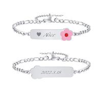 VNOX Bracelet Enfant Securite Gourmette Personnalisable: Bracelet Identification Enfant Gravure de Prenom Personnalisés Bracelet Bébé Cadeau Bapteme Fille Garcon(S-Fleur)