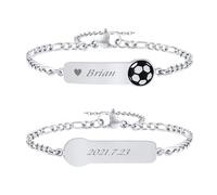 VNOX Bracelet Enfant Securite Gourmette Personnalisable: Bracelet Identification Enfant Gravure de Prenom Personnalisés Bracelet Bébé Cadeau Bapteme Fille Garcon(S-Football)